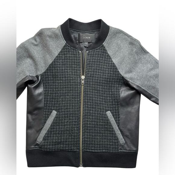 J.Crew Women’s wool and leather bomber jacket gray black size 2 - Picture 2 of 9